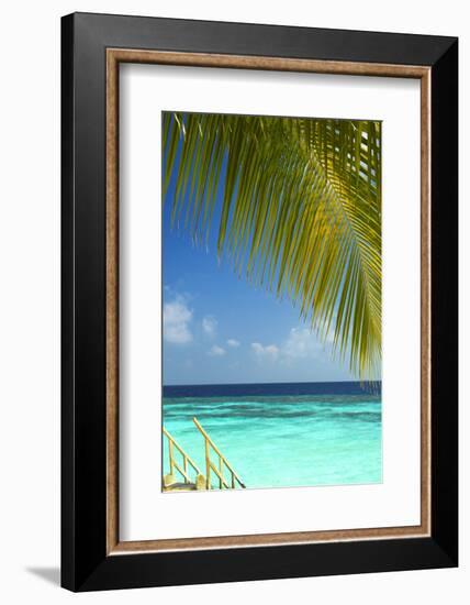 Wooden Stairs Out to Tropical Sea, Maldives, Indian Ocean, Asia-Sakis Papadopoulos-Framed Photographic Print