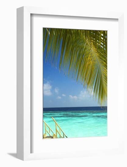 Wooden Stairs Out to Tropical Sea, Maldives, Indian Ocean, Asia-Sakis Papadopoulos-Framed Photographic Print