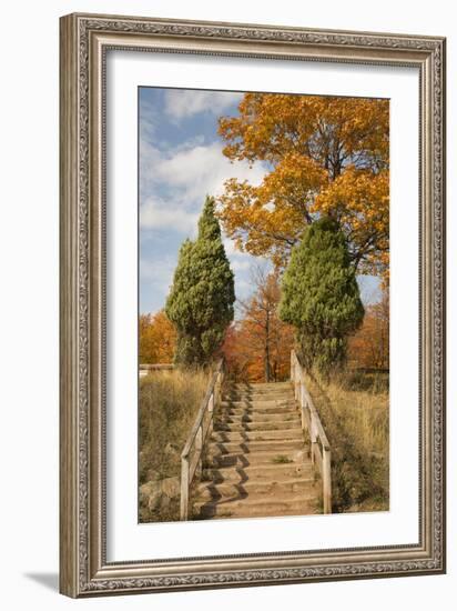 Wooden Steps In Autumn, Marquette, Michigan '12-Monte Nagler-Framed Photographic Print