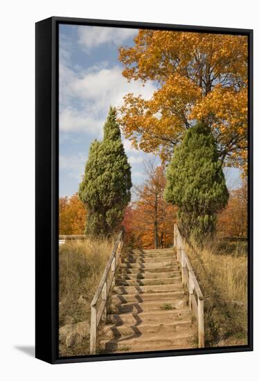 Wooden Steps In Autumn, Marquette, Michigan '12-Monte Nagler-Framed Stretched Canvas