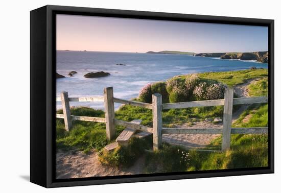 Wooden Stile on Clifftops, South West Coast Path Long Distance Footpath, Cornwall-Adam Burton-Framed Premier Image Canvas