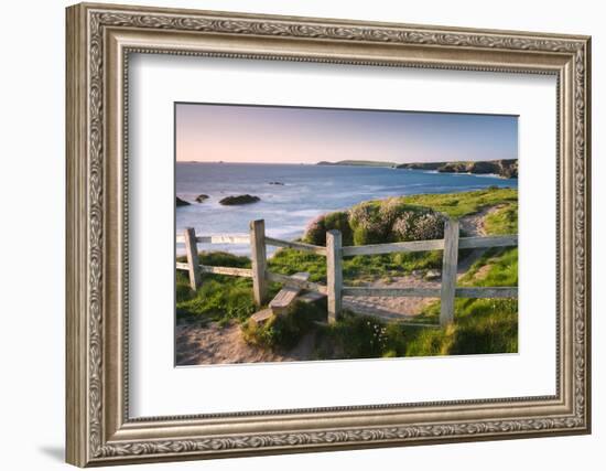 Wooden Stile on Clifftops, South West Coast Path Long Distance Footpath, Cornwall-Adam Burton-Framed Photographic Print