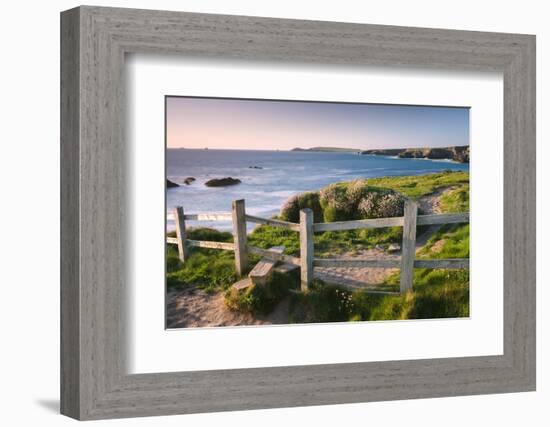 Wooden Stile on Clifftops, South West Coast Path Long Distance Footpath, Cornwall-Adam Burton-Framed Photographic Print