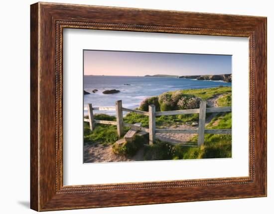 Wooden Stile on Clifftops, South West Coast Path Long Distance Footpath, Cornwall-Adam Burton-Framed Photographic Print