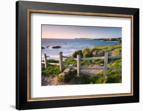 Wooden Stile on Clifftops, South West Coast Path Long Distance Footpath, Cornwall-Adam Burton-Framed Photographic Print