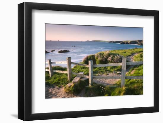 Wooden Stile on Clifftops, South West Coast Path Long Distance Footpath, Cornwall-Adam Burton-Framed Photographic Print