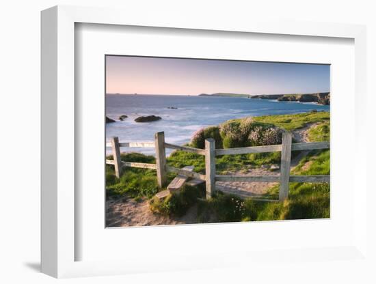 Wooden Stile on Clifftops, South West Coast Path Long Distance Footpath, Cornwall-Adam Burton-Framed Photographic Print