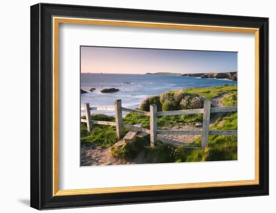 Wooden Stile on Clifftops, South West Coast Path Long Distance Footpath, Cornwall-Adam Burton-Framed Photographic Print