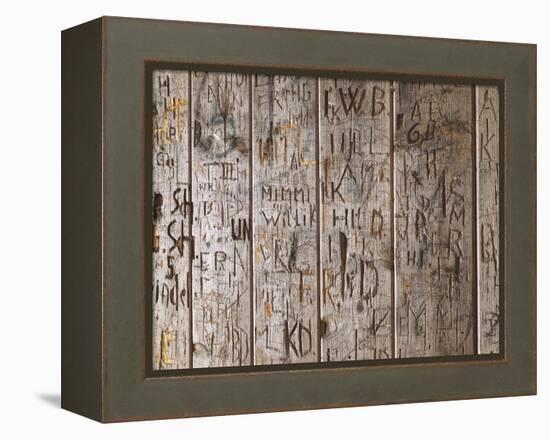 Wooden Wall, Names, Initials, Incised-Thonig-Framed Premier Image Canvas