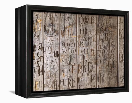 Wooden Wall, Names, Initials, Incised-Thonig-Framed Premier Image Canvas