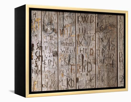 Wooden Wall, Names, Initials, Incised-Thonig-Framed Premier Image Canvas