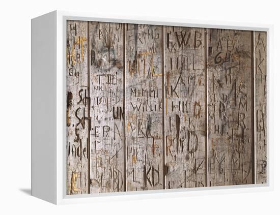 Wooden Wall, Names, Initials, Incised-Thonig-Framed Premier Image Canvas