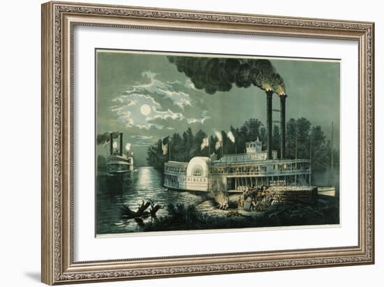 Wooding-up on the Mississippi-Currier & Ives-Framed Giclee Print