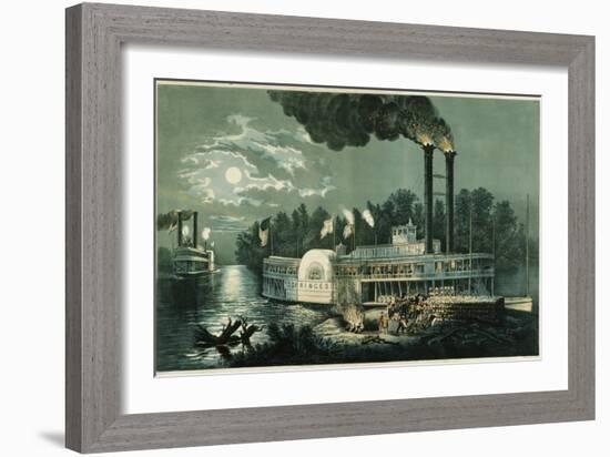 Wooding-up on the Mississippi-Currier & Ives-Framed Giclee Print