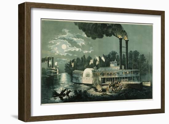 Wooding-up on the Mississippi-Currier & Ives-Framed Giclee Print