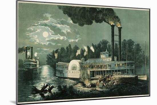 Wooding-up on the Mississippi-Currier & Ives-Mounted Giclee Print