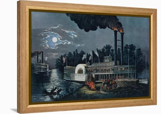 Wooding Up' on the Mississippi-Currier & Ives-Framed Premier Image Canvas