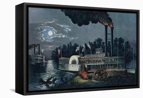 Wooding Up' on the Mississippi-Currier & Ives-Framed Premier Image Canvas