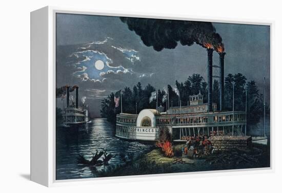 Wooding Up' on the Mississippi-Currier & Ives-Framed Premier Image Canvas