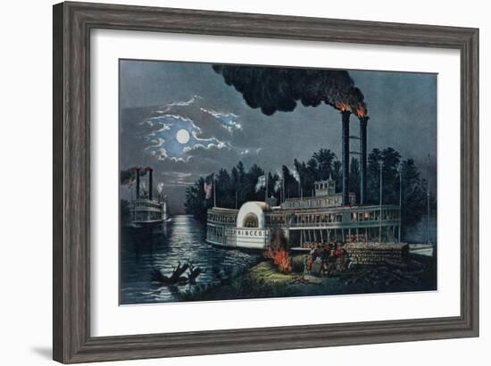 Wooding Up' on the Mississippi-Currier & Ives-Framed Giclee Print