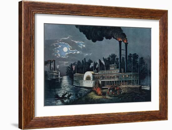 Wooding Up' on the Mississippi-Currier & Ives-Framed Giclee Print