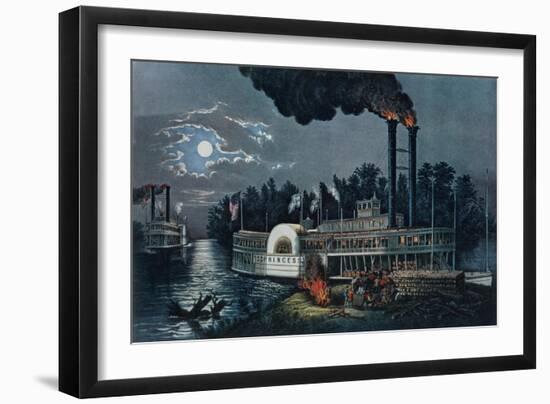 Wooding Up' on the Mississippi-Currier & Ives-Framed Giclee Print