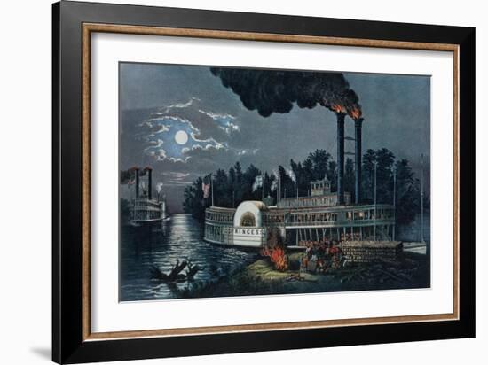 Wooding Up' on the Mississippi-Currier & Ives-Framed Giclee Print