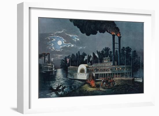 Wooding Up' on the Mississippi-Currier & Ives-Framed Giclee Print