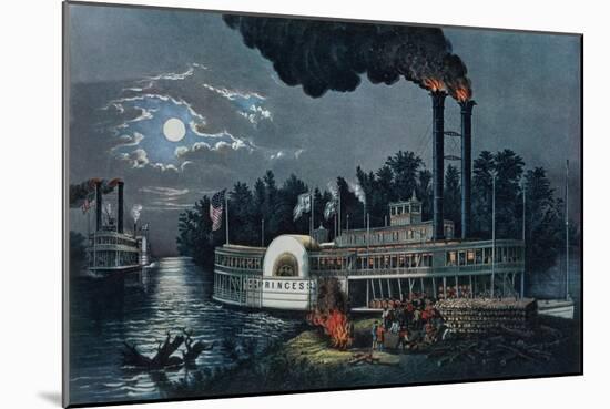 Wooding Up' on the Mississippi-Currier & Ives-Mounted Giclee Print
