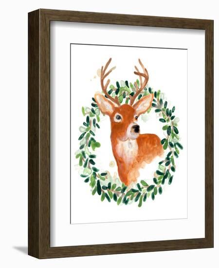 Woodland Holiday Deer-June Vess-Framed Art Print