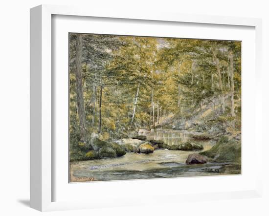 Woodland Pool with Men Fishing, 1870 (W/C on Paper)-John William Hill-Framed Giclee Print