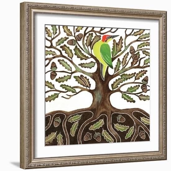 Woodpecker, 2016 (Colour Woodcut)-Nat Morley-Framed Giclee Print