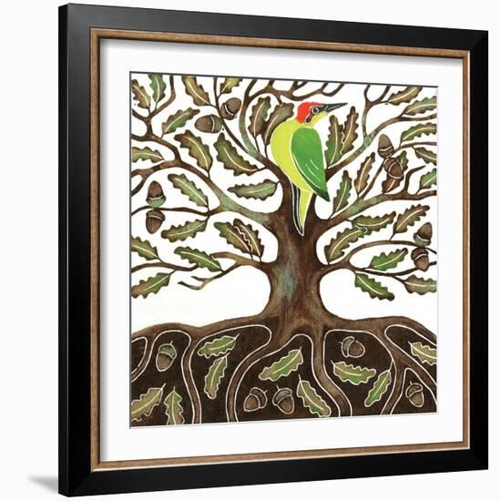 Woodpecker, 2016 (Colour Woodcut)-Nat Morley-Framed Giclee Print