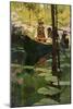 Woodsmen in Canoes Floating on a Tranquil River, circa 1900-null-Mounted Giclee Print