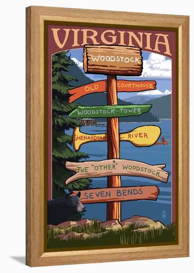 Woodstock, Virginia - Destination Signpost-Lantern Press-Framed Stretched Canvas