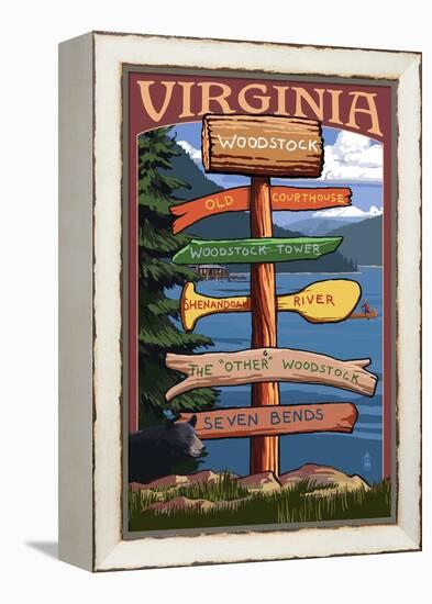 Woodstock, Virginia - Destination Signpost-Lantern Press-Framed Stretched Canvas