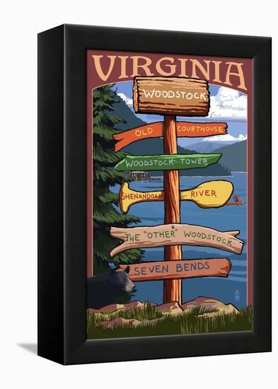 Woodstock, Virginia - Destination Signpost-Lantern Press-Framed Stretched Canvas