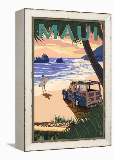 Woody and Beach - Maui, Hawaii-Lantern Press-Framed Stretched Canvas