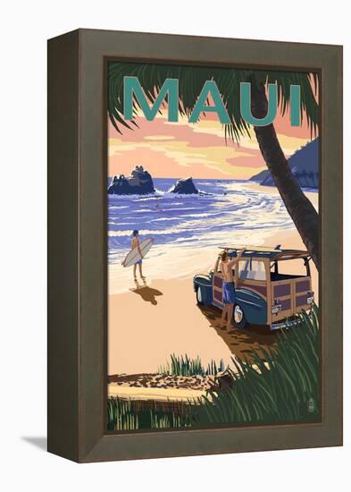 Woody and Beach - Maui, Hawaii-Lantern Press-Framed Stretched Canvas