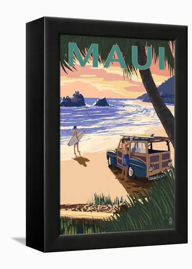 Woody and Beach - Maui, Hawaii-Lantern Press-Framed Stretched Canvas