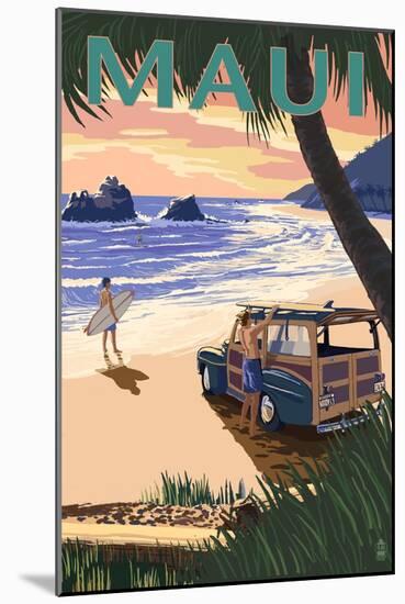 Woody and Beach - Maui, Hawaii-Lantern Press-Mounted Art Print
