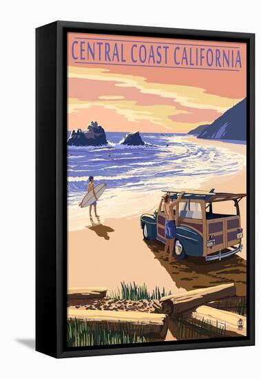 Woody on Central California Beach Coast Scene-Lantern Press-Framed Stretched Canvas