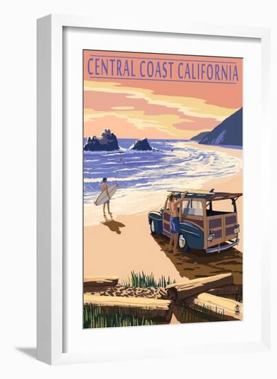 Woody on Central California Beach Coast Scene-Lantern Press-Framed Art Print