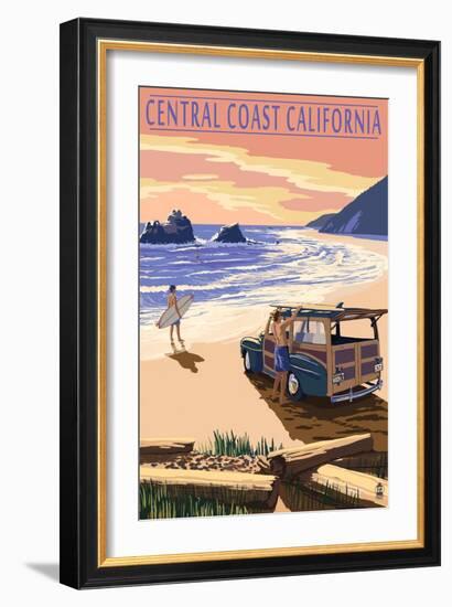 Woody on Central California Beach Coast Scene-Lantern Press-Framed Art Print