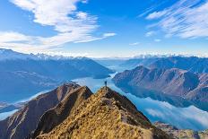 Asian Traveler Celebrating Success at Roy's Peak Lake Wanaka New Zealand-Worawat Dechatiwong-Mounted Photographic Print