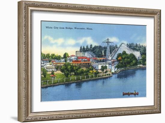 Worcester, Massachusetts - Bridge View of White City-Lantern Press-Framed Art Print