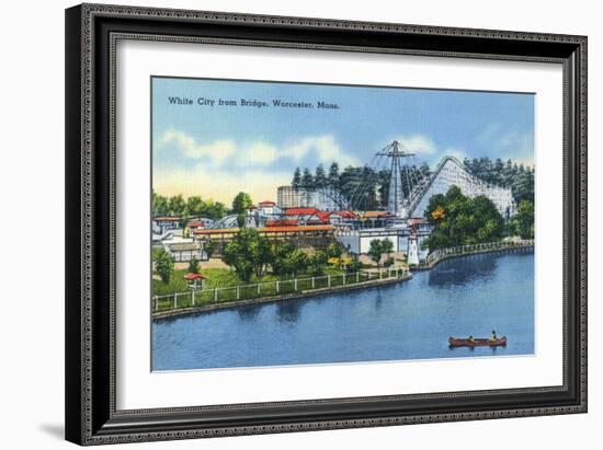 Worcester, Massachusetts - Bridge View of White City-Lantern Press-Framed Art Print