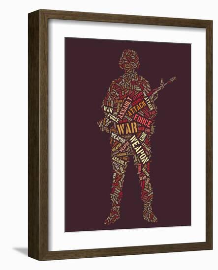 Wordcloud: Soldier with Rifle of War Words-alanuster-Framed Art Print