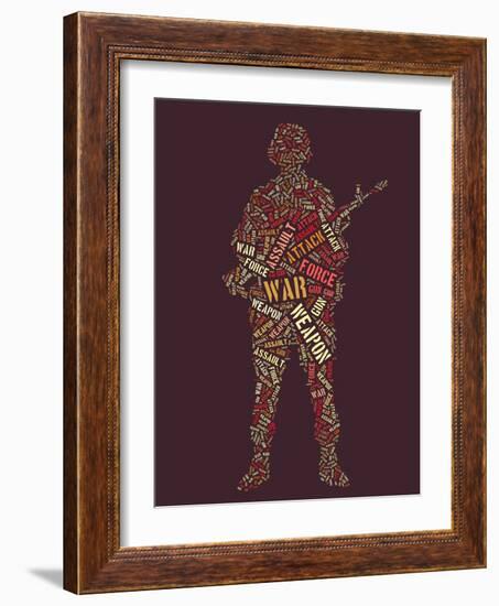 Wordcloud: Soldier with Rifle of War Words-alanuster-Framed Art Print