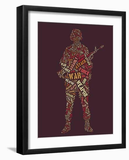 Wordcloud: Soldier with Rifle of War Words-alanuster-Framed Art Print